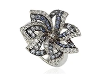 Suzy Levian Sterling Silver Sapphire & Created White Flower Ring