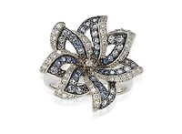 Suzy Levian Sterling Silver Sapphire & Created White Flower Ring