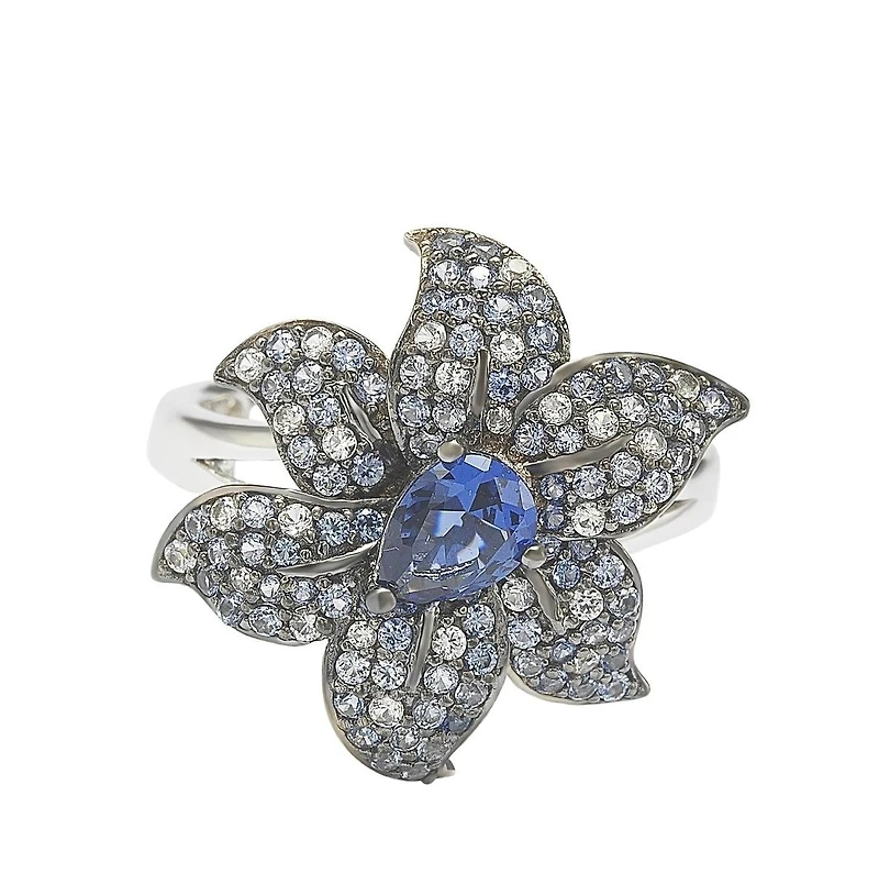 Suzy Levian New York Suzy Levian Sterling Silver Sapphire & Created White Sapphire Exotic Flower Ring