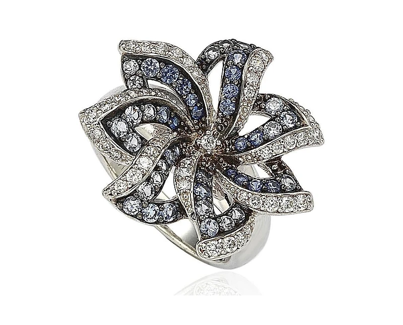 Suzy Levian New York Sterling Silver Sapphire & Created White Sapphire Flower Ring