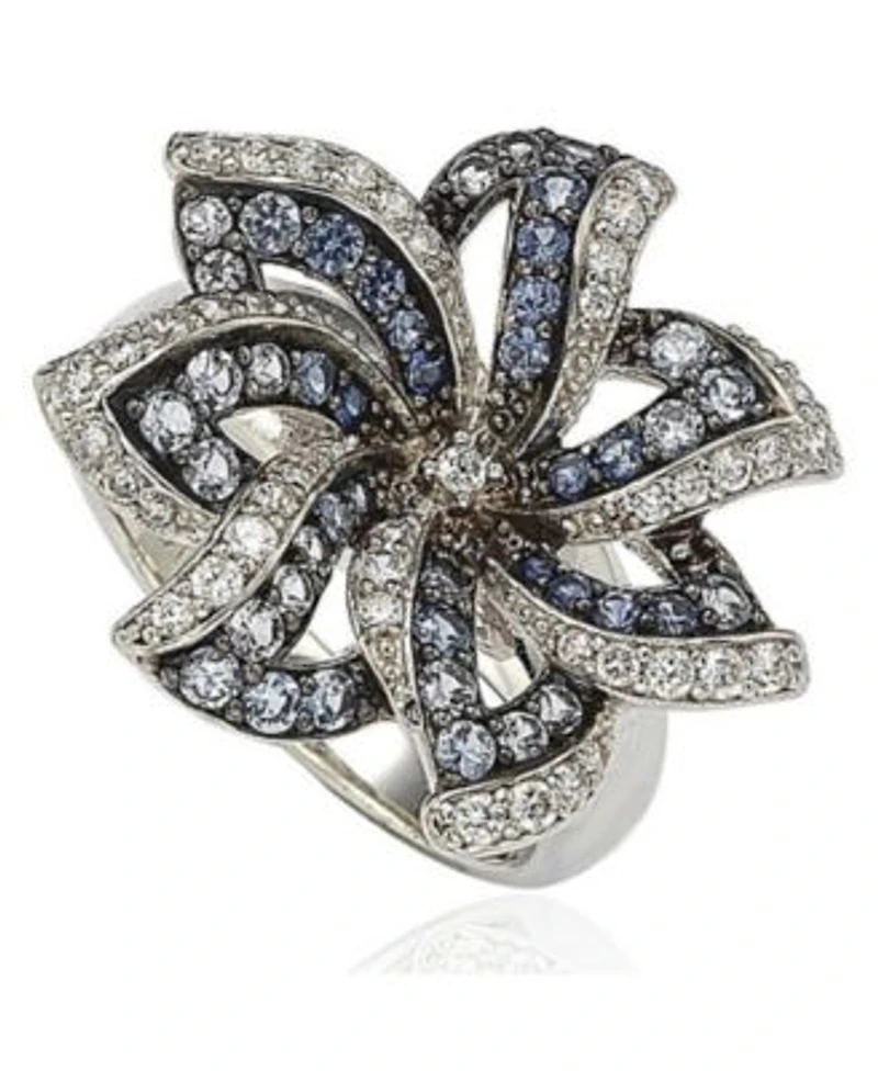Suzy Levian Sterling Silver Sapphire Created White Sapphire Flower Ring