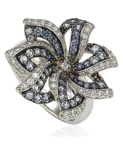 Suzy Levian Sterling Silver Sapphire Created White Sapphire Flower Ring