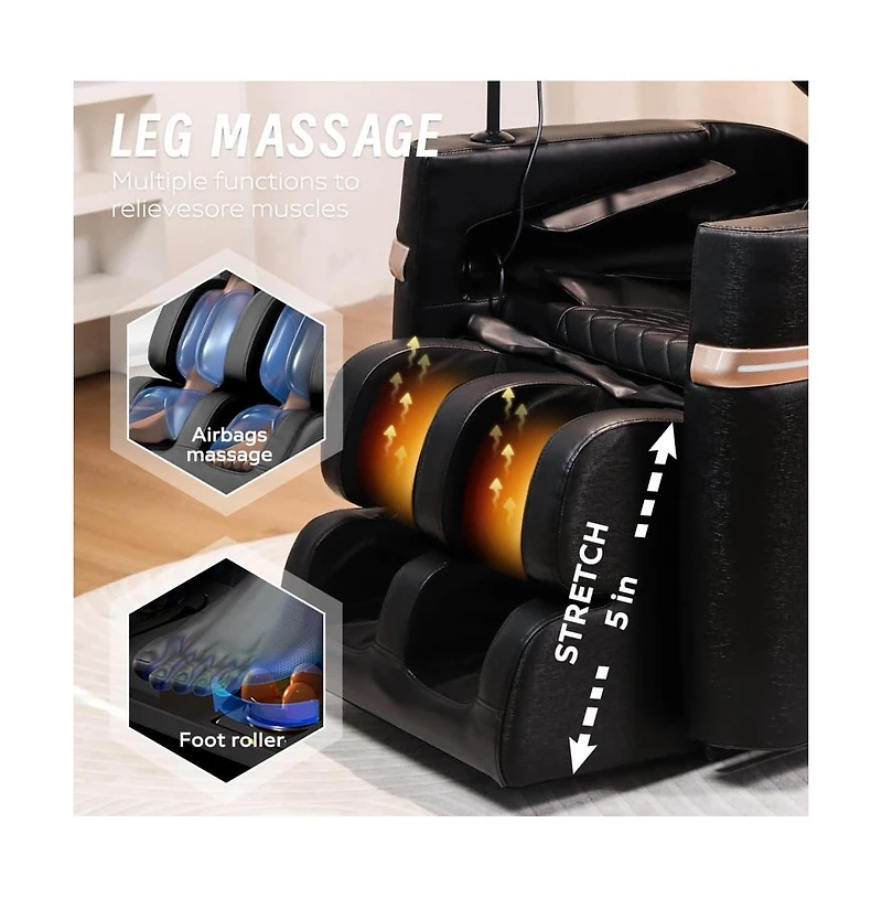 Maison Boucle Full Body Faux Leather Massage Chair with Foot Rollers, Heat & Zero Gravity for Home Relaxation-Maison Boucle
