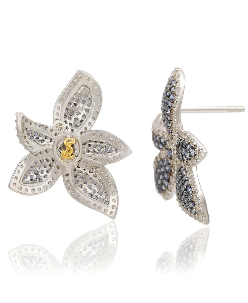 Suzy Levian Sterling Silver Sapphire & White Flower Earrings