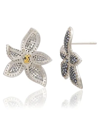 Suzy Levian Sterling Silver Sapphire & White Flower Earrings