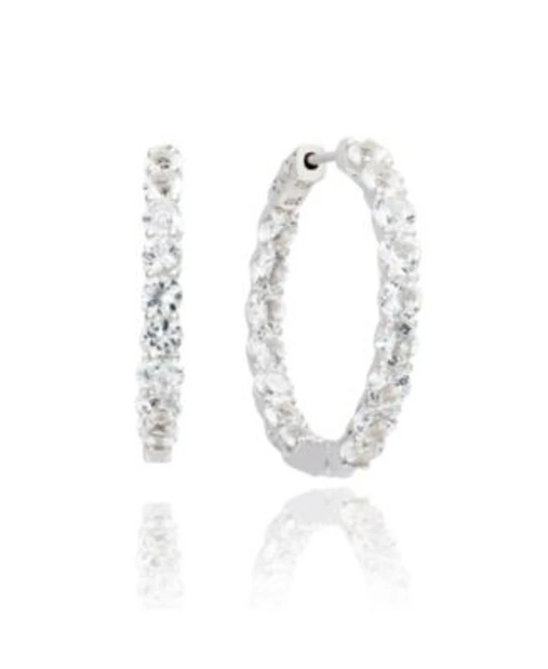 Suzy Levian Sterling Silver White Topaz Crossing Hoop Earrings