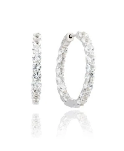 Suzy Levian Sterling Silver White Topaz Crossing Hoop Earrings