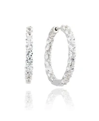 Suzy Levian Sterling Silver White Topaz Crossing Hoop Earrings