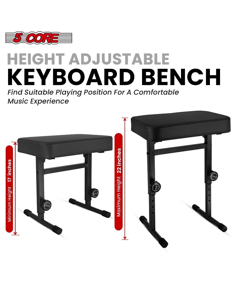 5 Core Keyboard Bench 3" Padded Cushioned Piano Stool Height Adjustable Guitar Seat Folding Portable