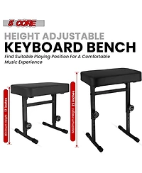 5 Core Keyboard Bench 3" Padded Cushioned Piano Stool Height Adjustable Guitar Seat Folding Portable
