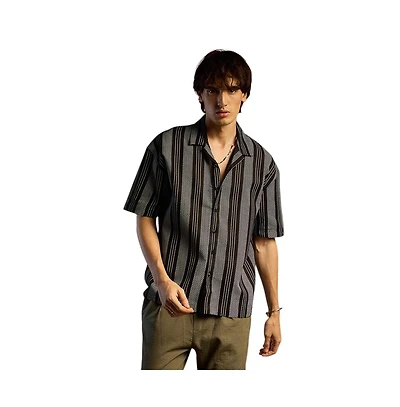 Campus Sutra Men's Woven Striped Oversized Shirt