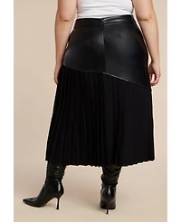 Eloquii Women's Plus Mixed Media Pleated Skirt