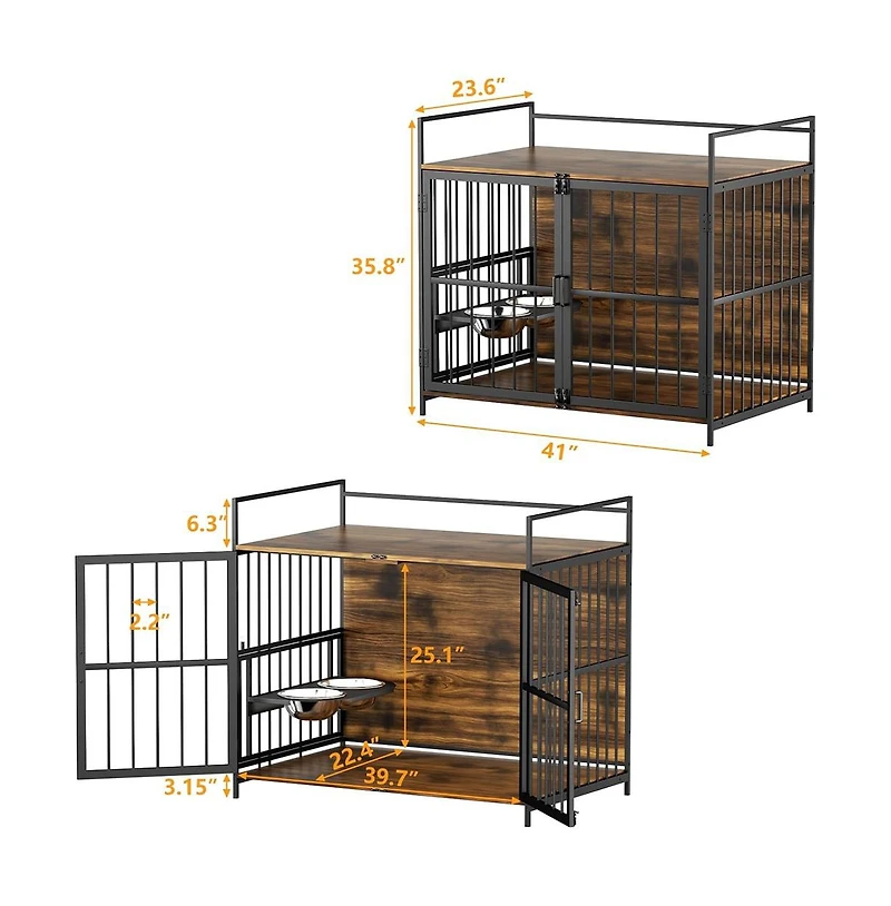 Aostirmotor 41 in. Indoor Heavy Duty Sturdy Dog Crate Furniture-Style Cages for Large Dogs
