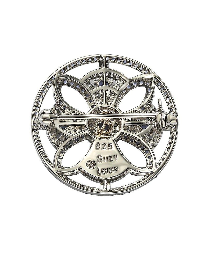 Suzy Levian Sterling Silver Sapphire & Created White Sapphire Circle Medieval Brooch