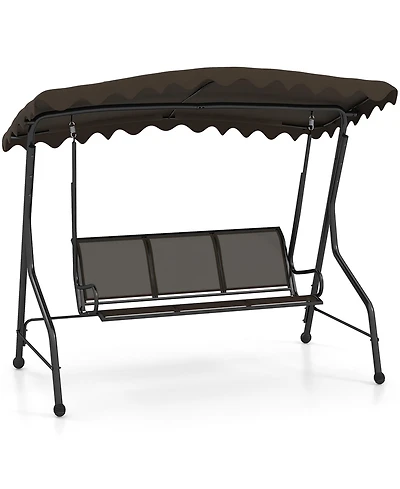 Gymax 3-Seat Outdoor Swing Porch Canopy Swing w/ Adjustable Shading Breathable Seat