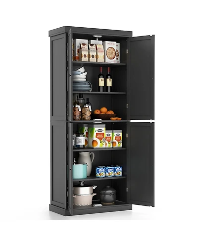 Gymax 72.5'' Kitchen Pantry w/4 Door 6-Tier Shelves Freestanding Modern Storage