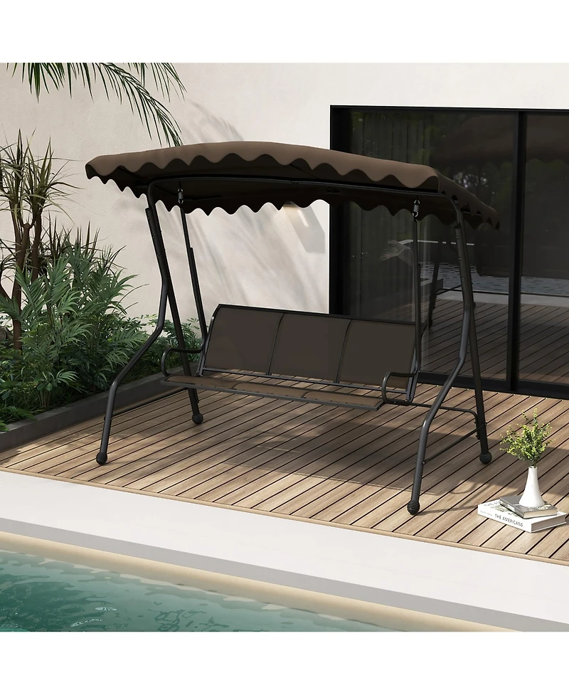 Gymax 3-Seat Outdoor Swing Porch Canopy Swing w/ Adjustable Shading Breathable Seat