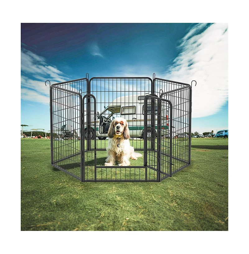 Aostirmotor Black Panels 31.7 in H. Heavy Duty Metal Pet Exercise Pen with Door for Outdoor
