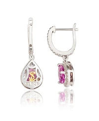Suzy Levian New York Sterling Silver Sapphire Pear Shape Halo Dangling Earrings