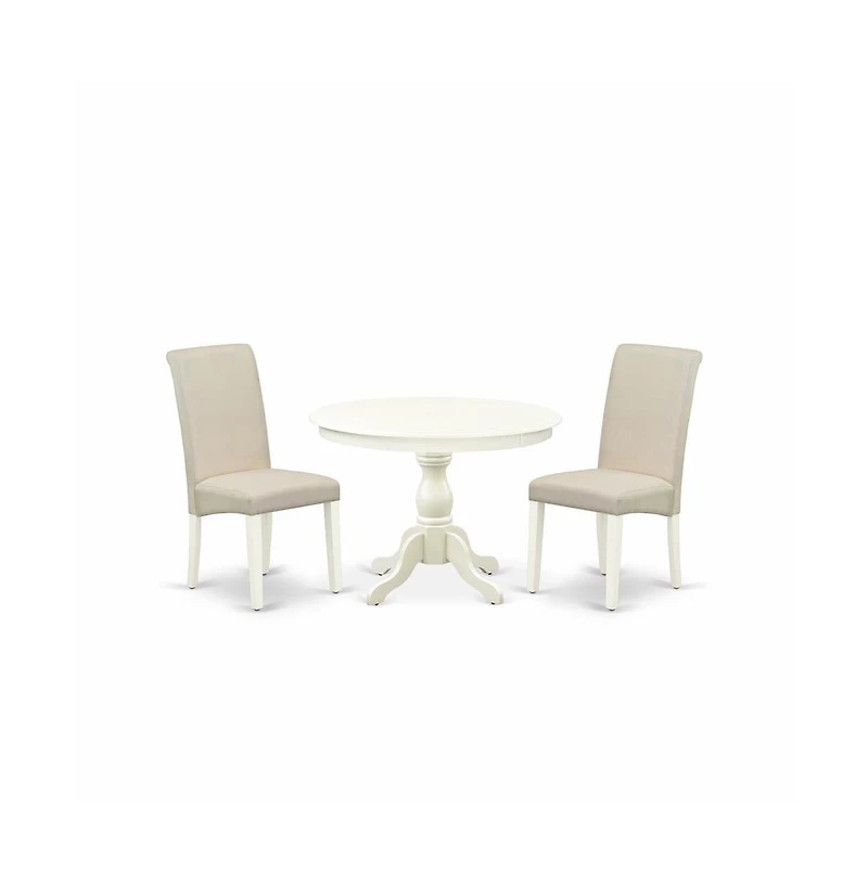 East West Furniture 3 Piece Dining Room Set - Linen White Dining Table and 2 Cream Linen Fabric Comfortable Chairs with High Back