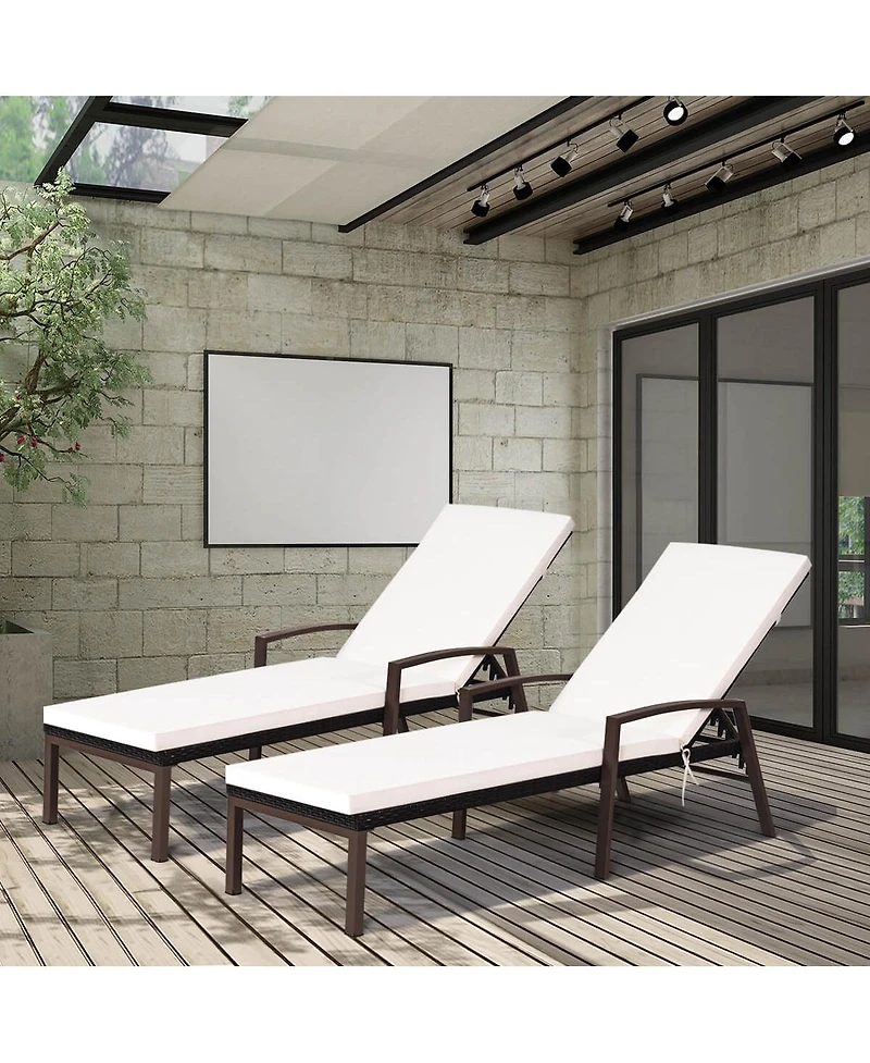Set of 2 Patio Rattan Chaise Lounge Chair Outdoor Reclining Chaise Sun Lounger