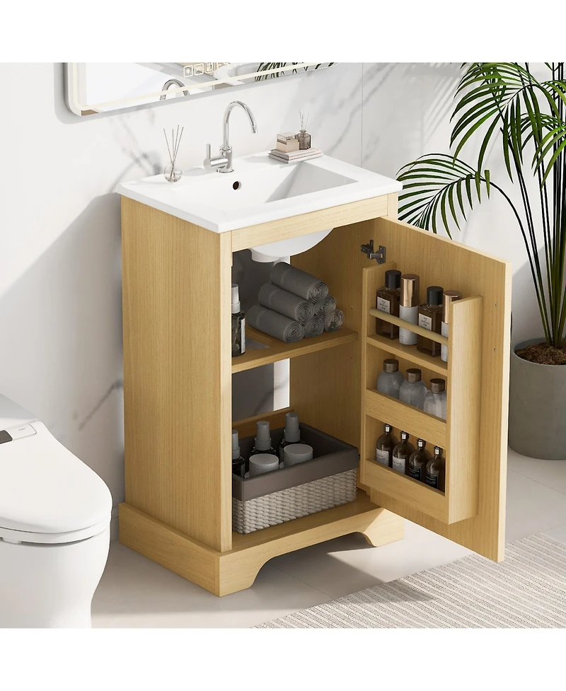 Casainc 20" Bathroom Vanity with Sink, Soft Closing Door, Adjustable Shelf, Natural Wood Rack