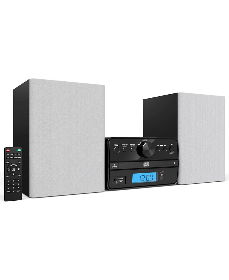 Philco Stereo Shelf Systems Tray Loading Cd Player with Digital Fm Radio, Bluetooth Streaming, Remote Control in Silver