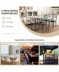Gymax 5 Pc Dining Set Glass Top Table and 4 Chairs Kitchen Room Furniture