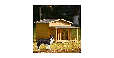Aostirmotor Large Outdoor Indoor Dog House with Porch Dual Doors