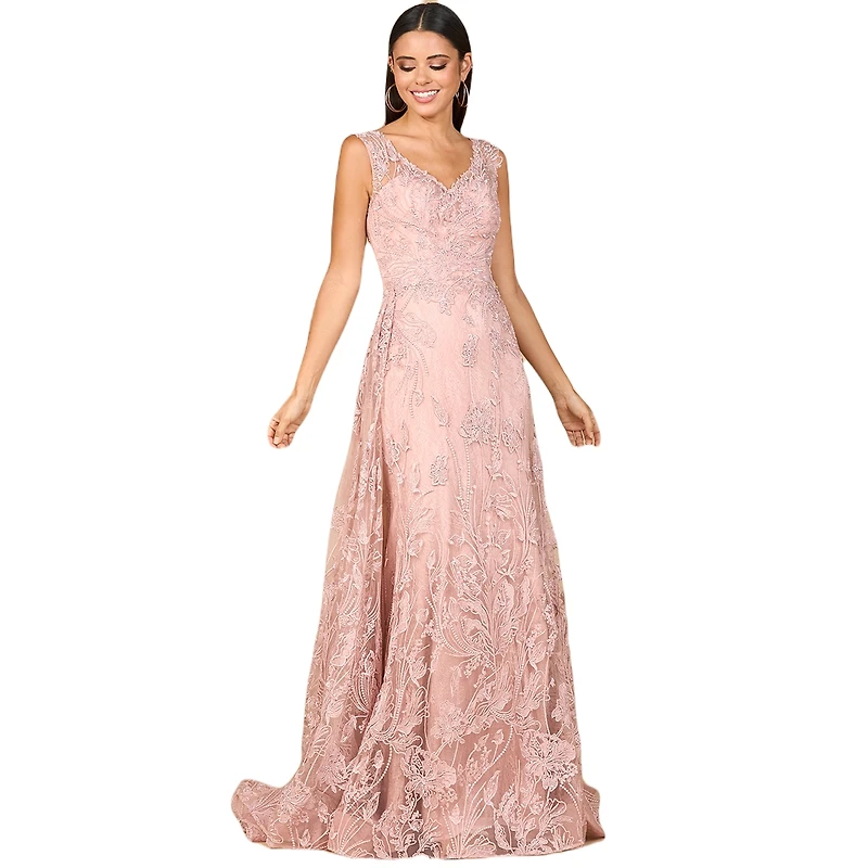 Lara Women's Overskirt Lace Fitted V - Neck Gown