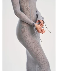 Miss Circle Women Waylynn Gray Animal Print Burnout Velvet Detail Mesh Backless Maxi Dress