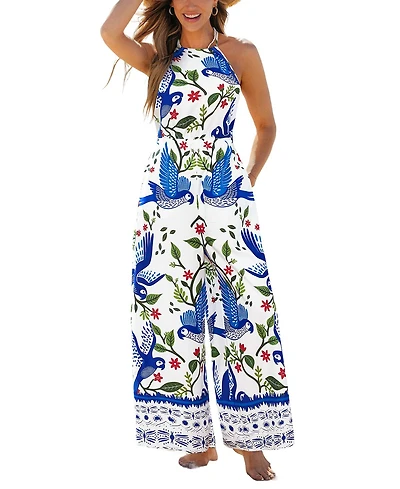 Cupshe Women's Boho Printed Halter Wide-Leg Jumpsuit