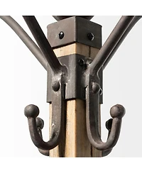Metal and Wood Coat Rack with Multiple Hooks for Entryway, Hallway, or Bedroom