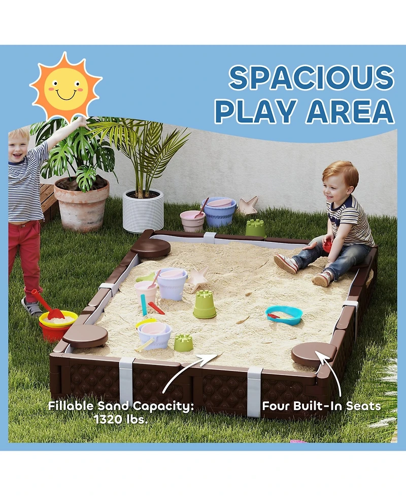 Qaba Recgular Kids box with Cover, 4 Seats, Bottom Liner,