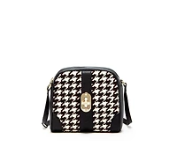 Susu Houndstooth Small Crossbody Bag Black and White Pebble Leather Purse with Zipper Closure