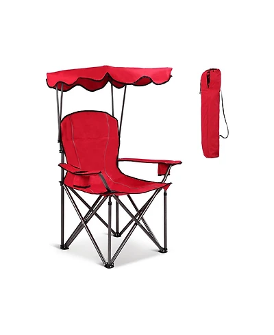 Akiudex Folding Beach Chair with Canopy and Cup Holders