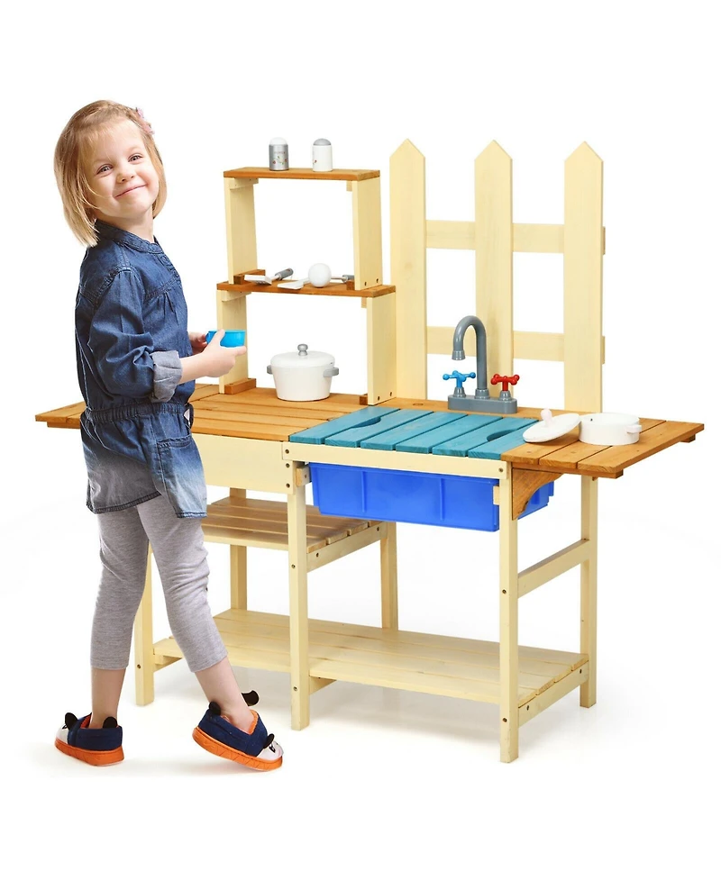 Akiudex Kid's Outdoor Wooden Pretend Cooking Kitchen Playset Toy