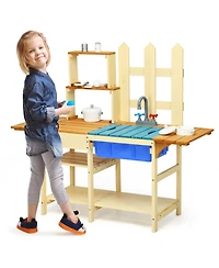 Akiudex Kid's Outdoor Wooden Pretend Cooking Kitchen Playset Toy