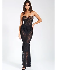 Miss Circle Women's Quennell Black Lace Corset Maxi Dress