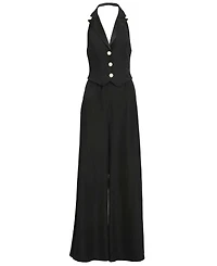 Mac Duggal Women's Black Tuxedo Halter Jumpsuit