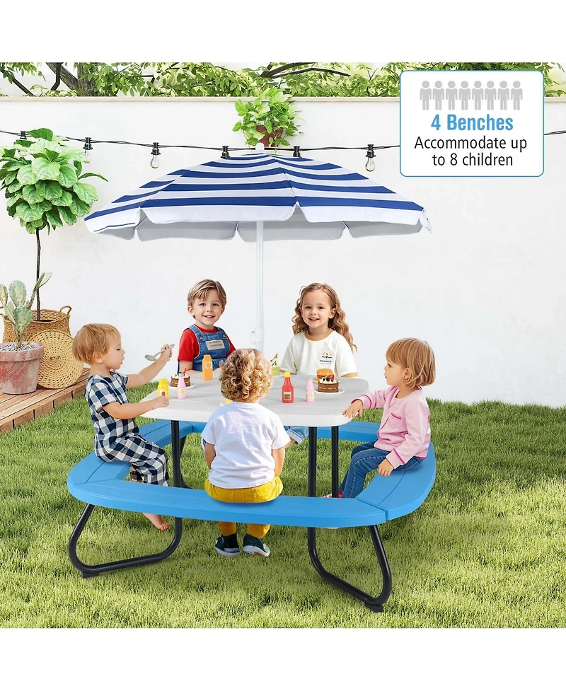 Kids Picnic Table Outdoor Activity Table with Adjustable & Collapsible Umbrella