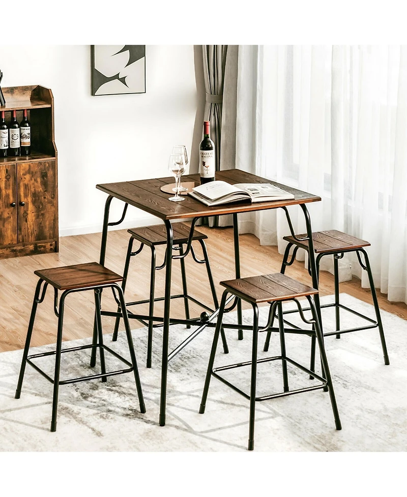 Gymax 5PCS Bar Table Set Counter Height Dining Set w/ 4 Stools