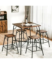 Gymax 5PCS Bar Table Set Counter Height Dining Set w/ 4 Stools