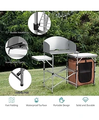 Akiudex Folding Camping Table with Storage and Windscreen