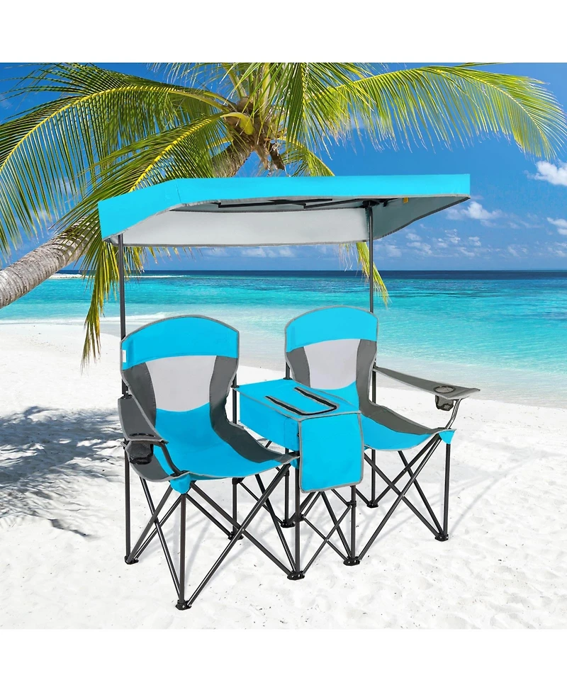 Akiudex Double Folding Outdoor Chair with Canopy and Cooler Bag