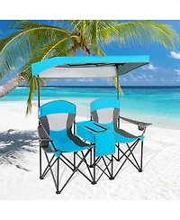Akiudex Double Folding Outdoor Chair with Canopy and Cooler Bag