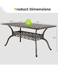 Gymax 59'' Patio Rectangle Dining Table Outdoor Cast Aluminum Table with Umbrella Hole