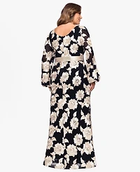 Betsy & Adam Plus Square Neck Stretch Rib Long Dress