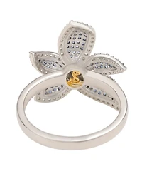 Suzy Levian Sterling Silver Sapphire & White Flower Ring
