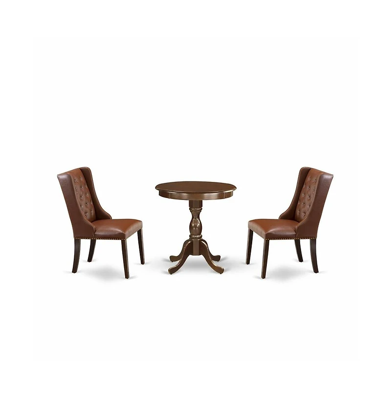 East West Furniture 3-Pc Dining Room Table Set - 2 Kitchen Chairs and 1 Kitchen Table (Mahogany Finish)